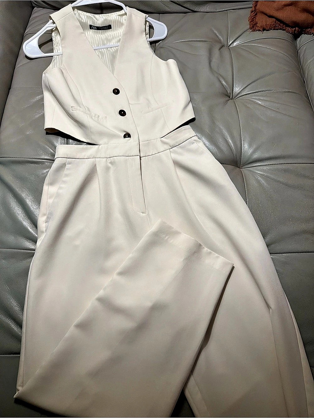 Zara Cream Wide Leg Jumpsuit Size xs